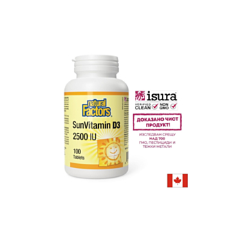 Витамин D3 – Кости, имунитет и калциев баланс, 2500 IU, 100 таблетки