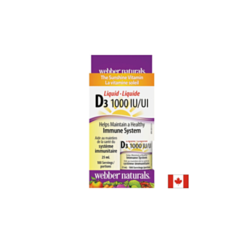 Витамин D3 /течен/ 1000 IU x 25 ml, 100 дози Webber Naturals 625273033502