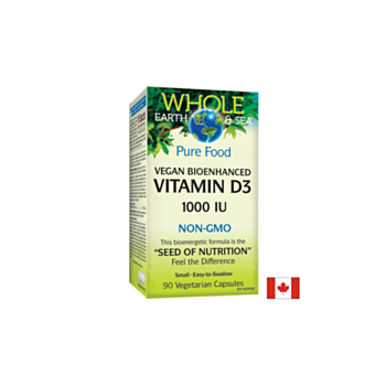 Витамин D3 за вегани - Vitamin D3, vegan, bioenhanced Whole Earth & Sea® 1000 IU, 90 капсули Natural Factors 068958355122