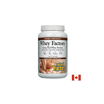 Whey Factors® Grass Fed Whey Protein - Суроватъчен протеин изолат с вкус на шоколад, 1 kg прах Natural Factors 068958029276