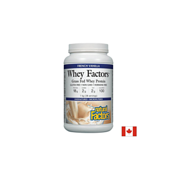 Whey Factors® Grass Fed Whey Protein - Суроватъчен протеин изолат с вкус на ванилия, 1 kg прах Natural Factors 068958029269