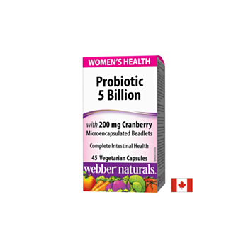 Probiotic Women`s Health/ Пробиотик за жени 5 щама, 5 млрд. активни пробиотици + Червена боровинка х 45 капсули Webber Naturals 0625273032130