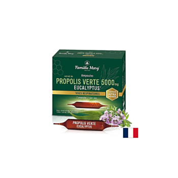 Зелен прополис 5000 mg + пчелен мед и евкалипт – Имунитет и облекчение за гърлото, 7 ампули за пиене