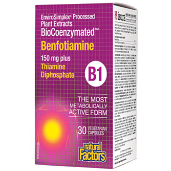 Natural Factors BioCoenzymated ™ Benfotiamine 150 mg plus Thiamine Disphosphate / Бенфотиамин В1 150 mg + Витамин В1 10 mg капс. x 30