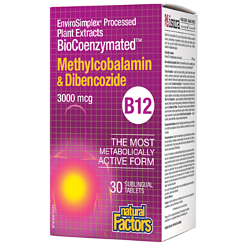 Natural Factors BioCoenzymated ™ Vitamin B12 / ВИТАМИН В12 (МЕТИЛКОБАЛАМИН И ДИБЕНКОЗИД) 3000 µg x 30 сублингвални таблетки