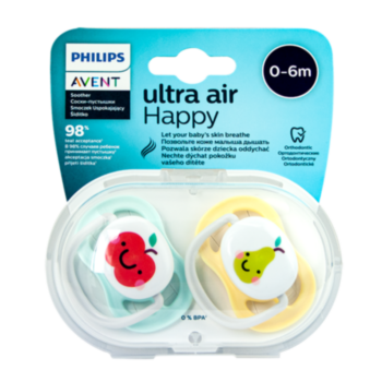 АВЕНТ ЗАЛЪГАЛКИ ОРТОДОНТИЧНИ ULTRA AIR 0-6M X 2БР ПЛОДОВЕ SCF080/17