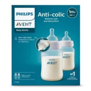 АВЕНТ КОМПЛЕКТ ШИШЕ ЗА ХРАНЕНЕ ANTI-COLIC 260МЛ Х 2 С БИБЕРОН 2 ДУПКИ 1М+ SCY103/02