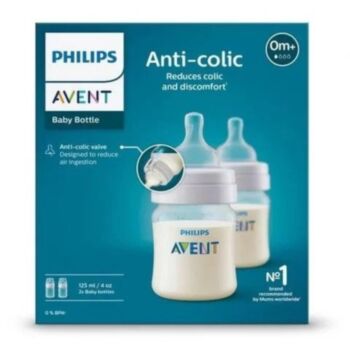 АВЕНТ КОМПЛЕКТ ШИШЕ ЗА ХРАНЕНЕ ANTI-COLIC 125МЛ Х 2 С БИБЕРОН 1 ДУПКА 0М+ SCY100/02