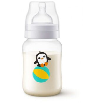 АВЕНТ ШИШЕ ЗА ХРАНЕНЕ КЛАСИК ANTI-COLIC 260МЛ С БИБЕРОН SLOW 2 ДУПКИ 1М+ ПИНГВИНЧЕ SCF821/13*