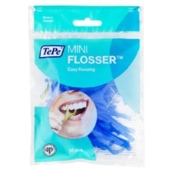 ТЕПЕ КОНЕЦ ЗА ЗЪБИ С ДРЪЖКА MINI FLOSSER  36БР