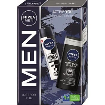 НИВЕА КОМПЛЕКТ МЕН ACTIVE YOU ДЕО СПРЕЙ INVISIBLE BLACK&WHITE 150МЛ + ДУШ ГЕЛ АКТИВ КЛИЙН 250МЛ