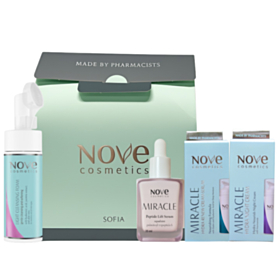 NOVE COSMETICS МИРАКЪЛ ПОЧИСТВАЩА ПЯНА + ХИДРАТИРАЩ ДНЕВЕН КРЕМ-СЕРУМ + НОЩЕН + СЕРУМ С ПЕПТИДИ 