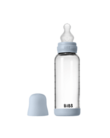 БИБС СТЪКЛЕНА БУТИЛКА BABY BLUE СИЛИКОН СРЕДЕН ПОТОК 240МЛ 50201231