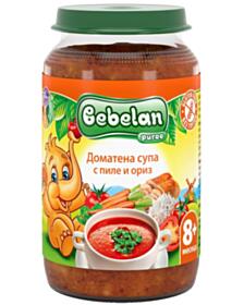 БЕБЕЛАН 5596 ПЮРЕ ДОМАТЕНА СУПА С ПИЛЕ И ОРИЗ 8+ 220ГР.