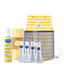 МУСТЕЛА КОМПЛЕКТ СЛЪНЦЕЗАЩИТЕН СПРЕЙ SPF50+ 200МЛ+БЕБЕ ЛОСИОН 2Х50МЛ+ИЗМИВАЩ ГЕЛ2Х50МЛ+РАНИЦА+КЪРПА