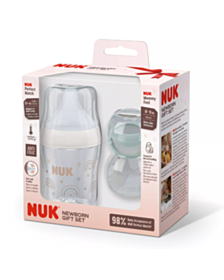 НУК КОМПЛЕКТ PM ШИШЕ 150МЛ ДЪГА+ЗАЛЪГАЛКА MOMMY FEEL 0-9M 10225337