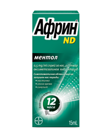 Африн ND ментол спрей за нос при синузит, хрема и запушен нос х 15 ml, Bayer