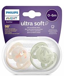 АВЕНТ ЗАЛЪГАЛКИ ОРТОДОНТИЧНИ ULTRA SOFT 0-6M X 2БР С КАРТИНКА ТУКАН И ЛИСТА SCF091/07