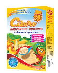 СЛЪНЧО КАША ЦАРЕВИЧНО - ОРИЗОВА С БАНАН И ПРАСКОВА 200 ГР