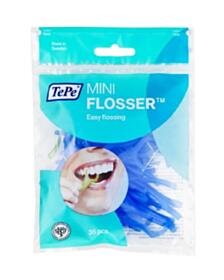 ТЕПЕ КОНЕЦ ЗА ЗЪБИ С ДРЪЖКА MINI FLOSSER  36БР