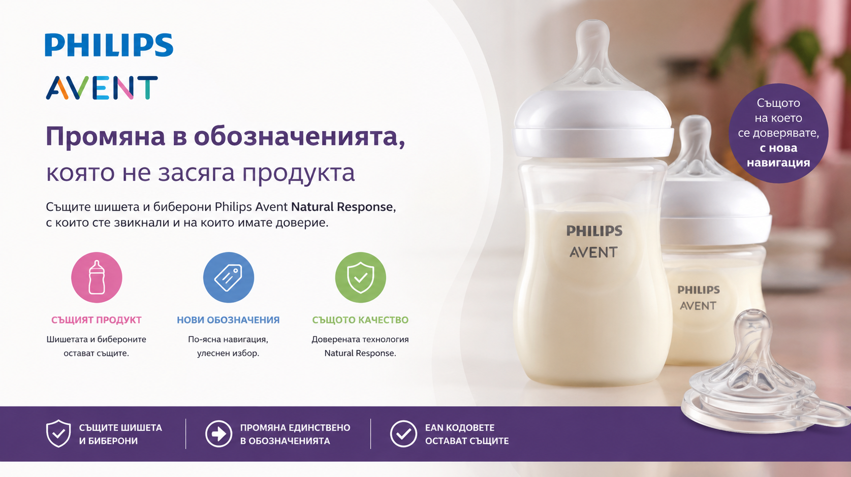 Промяна в обозначенията на бутилките и бибероните Philips Avent Natural Response – какво е важно да знаете?