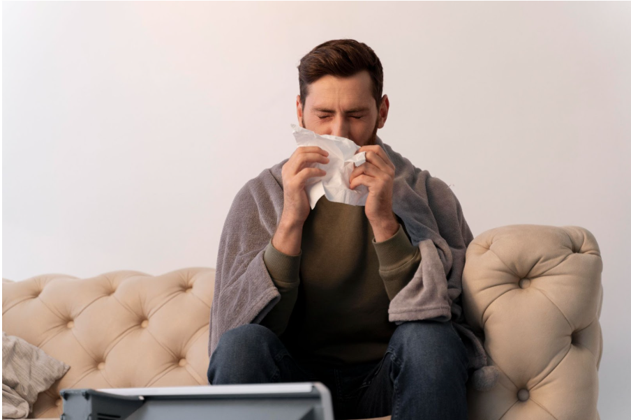 Мъж с настинка и хрема