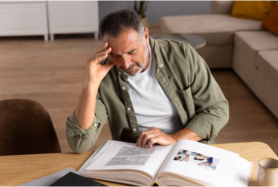 Мъж разглежда албум със снимки